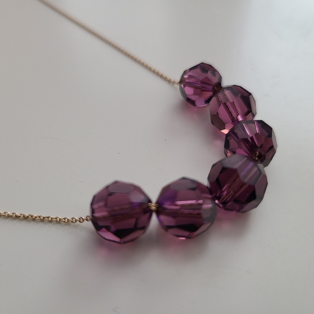 Gold Tone Purple Bead Necklace